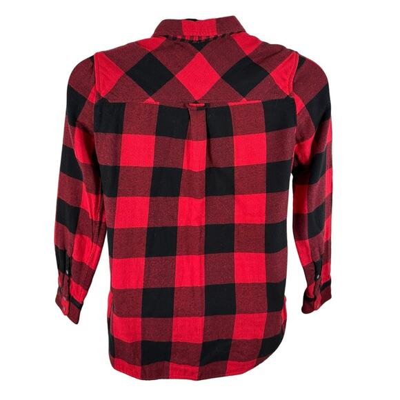 J Crew Classic Flannel Buffalo Plaid Red Black Western Preppy Size 0 Loose Fit - Picture 2 of 12